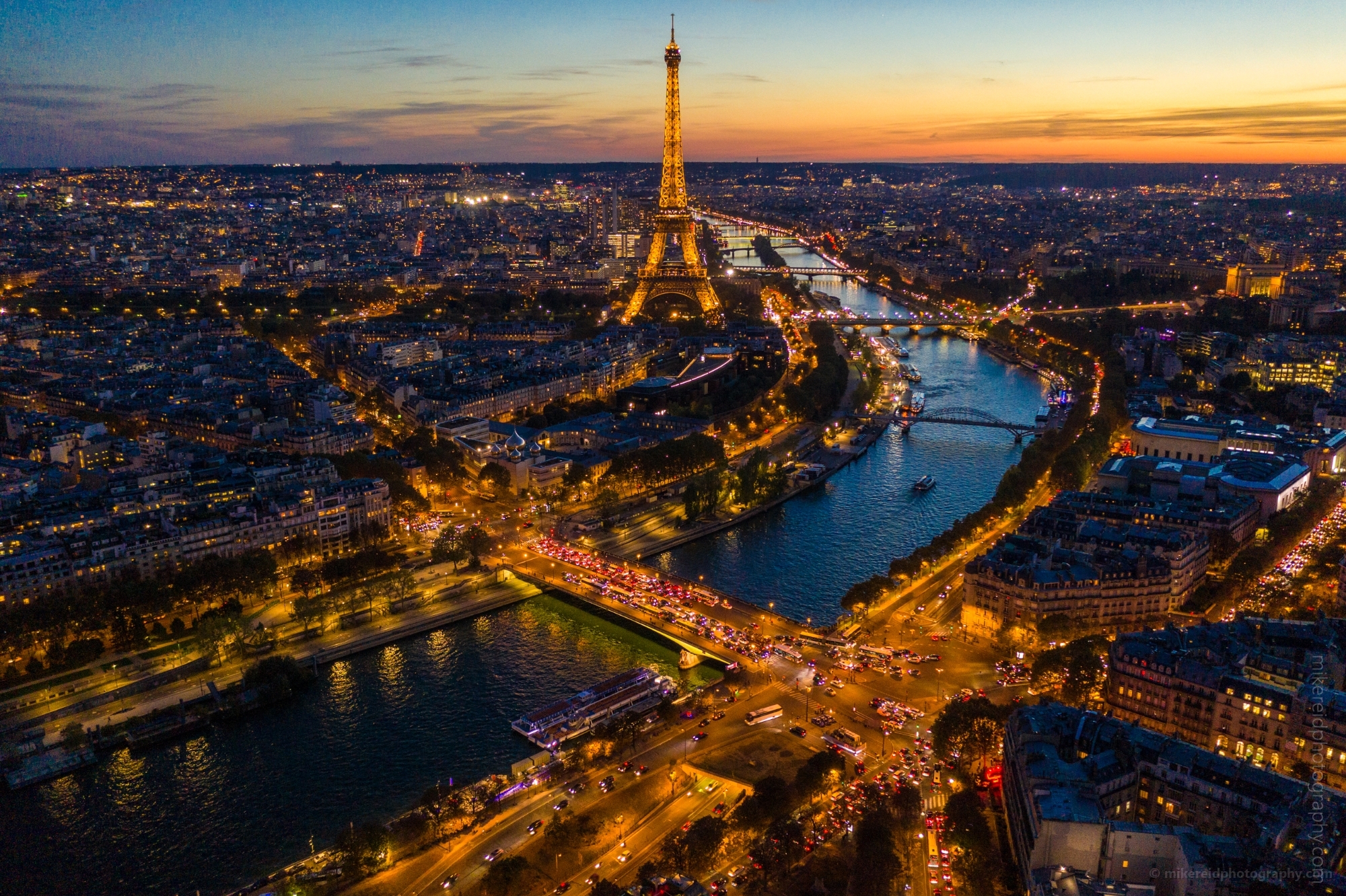 Over Paris Eiffel Tower and The Seine River DJI Mavic Pro 2