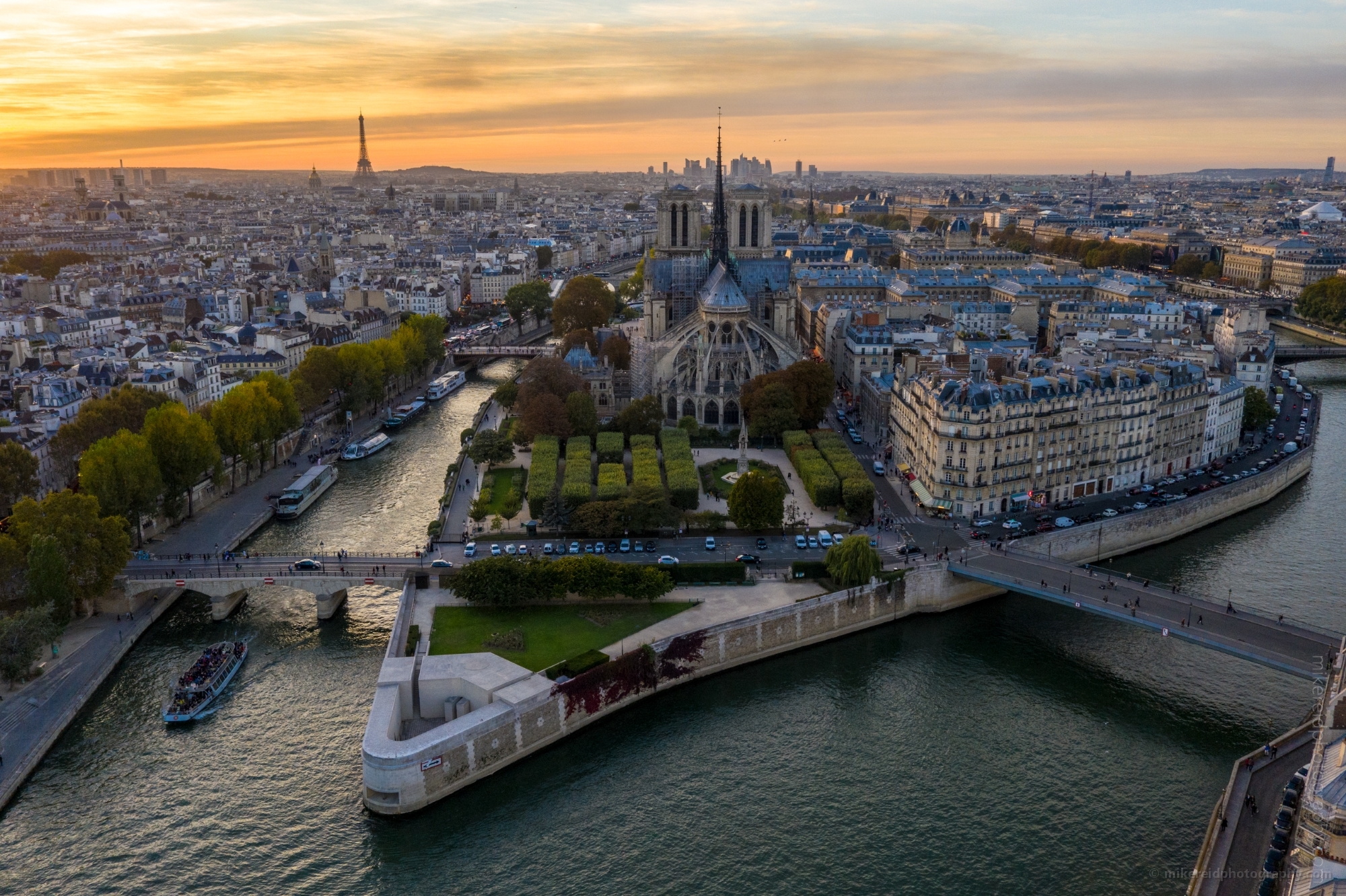 Over Paris Notre Dame Cathedral DJI Mavic Pro 2