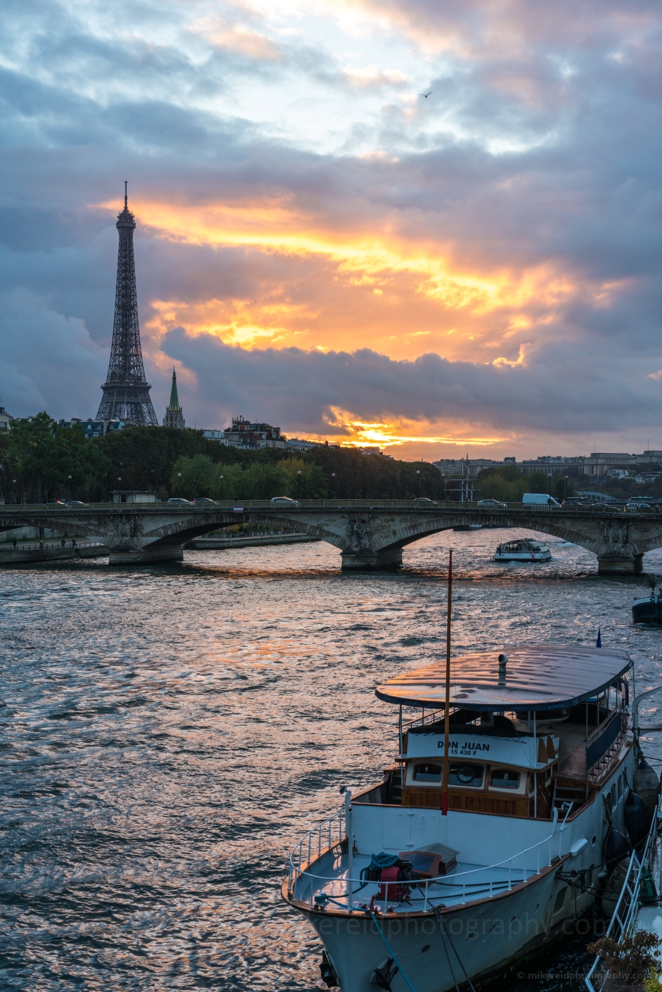 Seine Eiffel Tower Sunset Skies