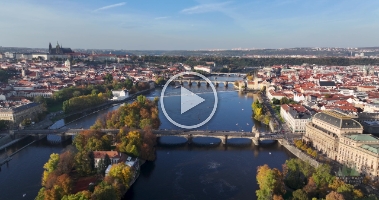 Over Prague River and Fall Colors Aerial Video.mp4