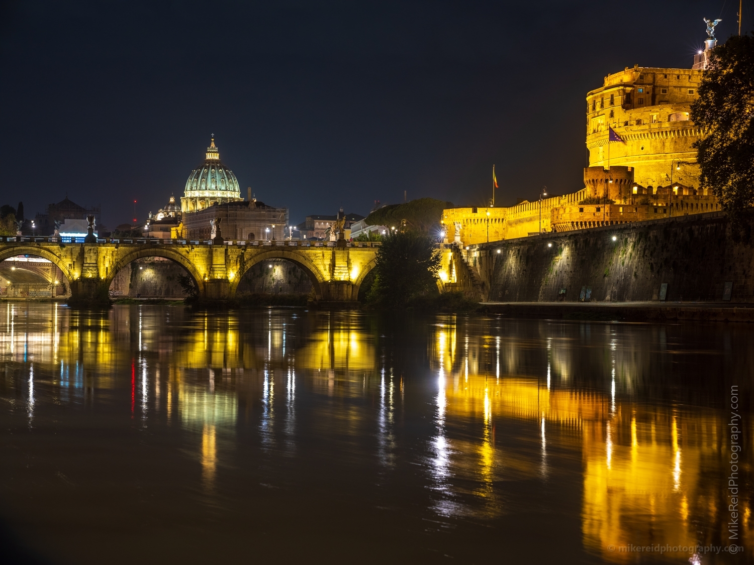 Rome Night Streets Tiber Reflections