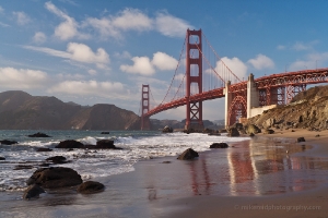 Baker BEach and Golden Gate Bridge Reflection Baker BEach is a great view of the Golden Gate Bridge and San Francisco Bay