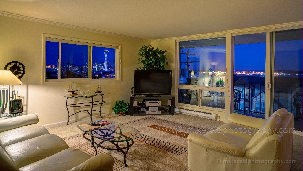Seattle Queen Anne Condo Night Space Needle View 