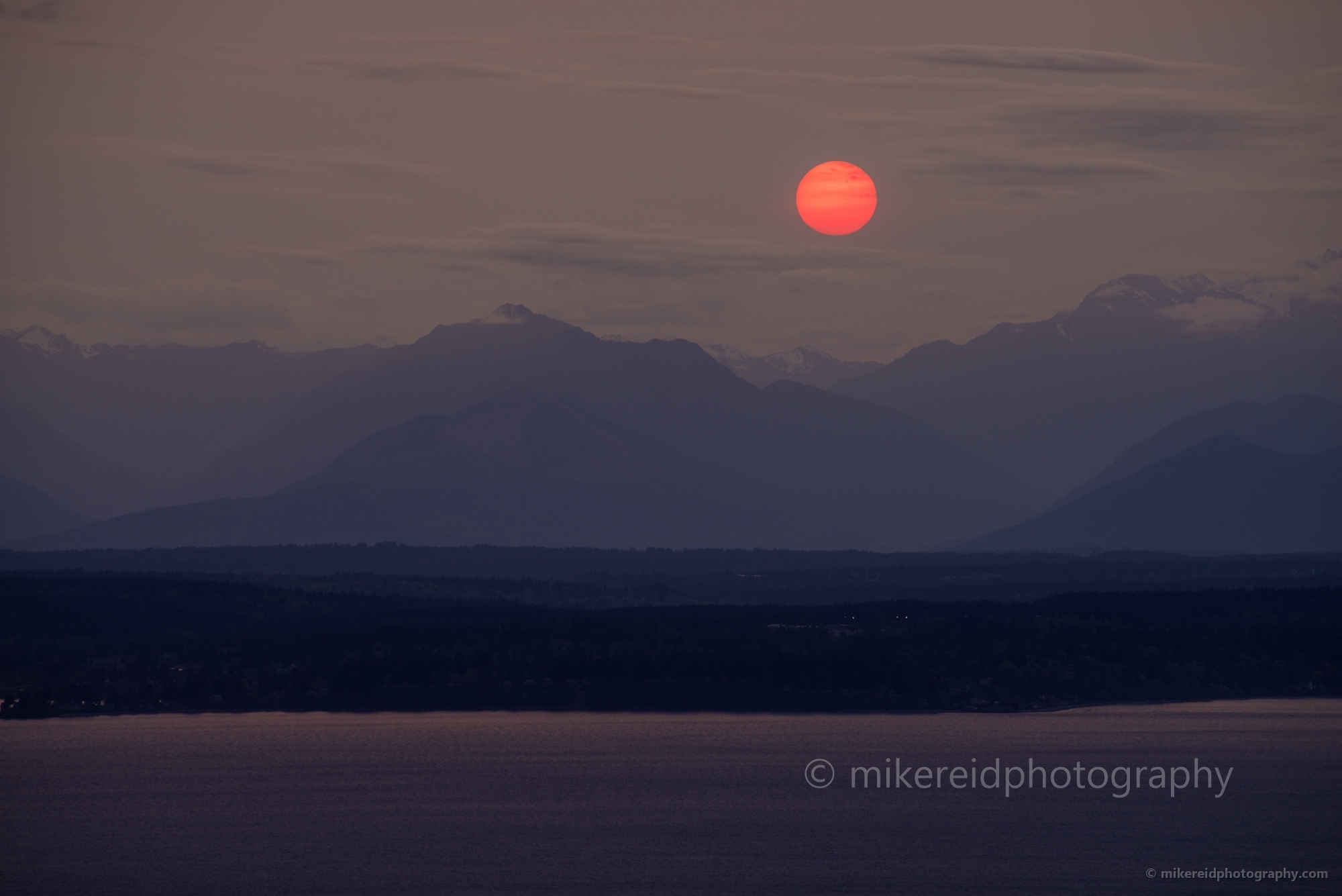 Olympic Mountains Red Sun Setting