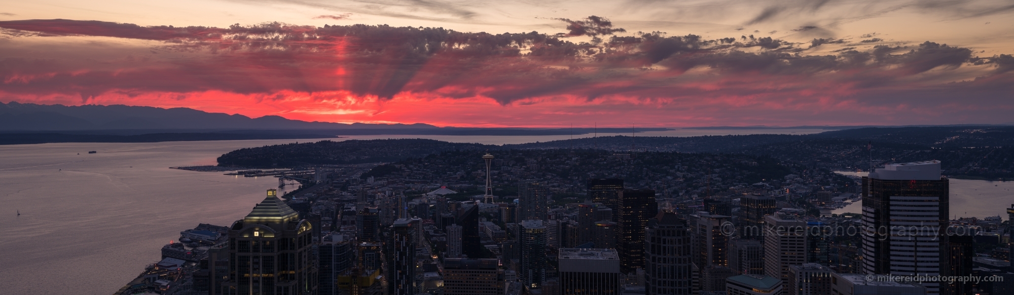 Seattle Photography Cityscape Sunset Skies Erupting Pano