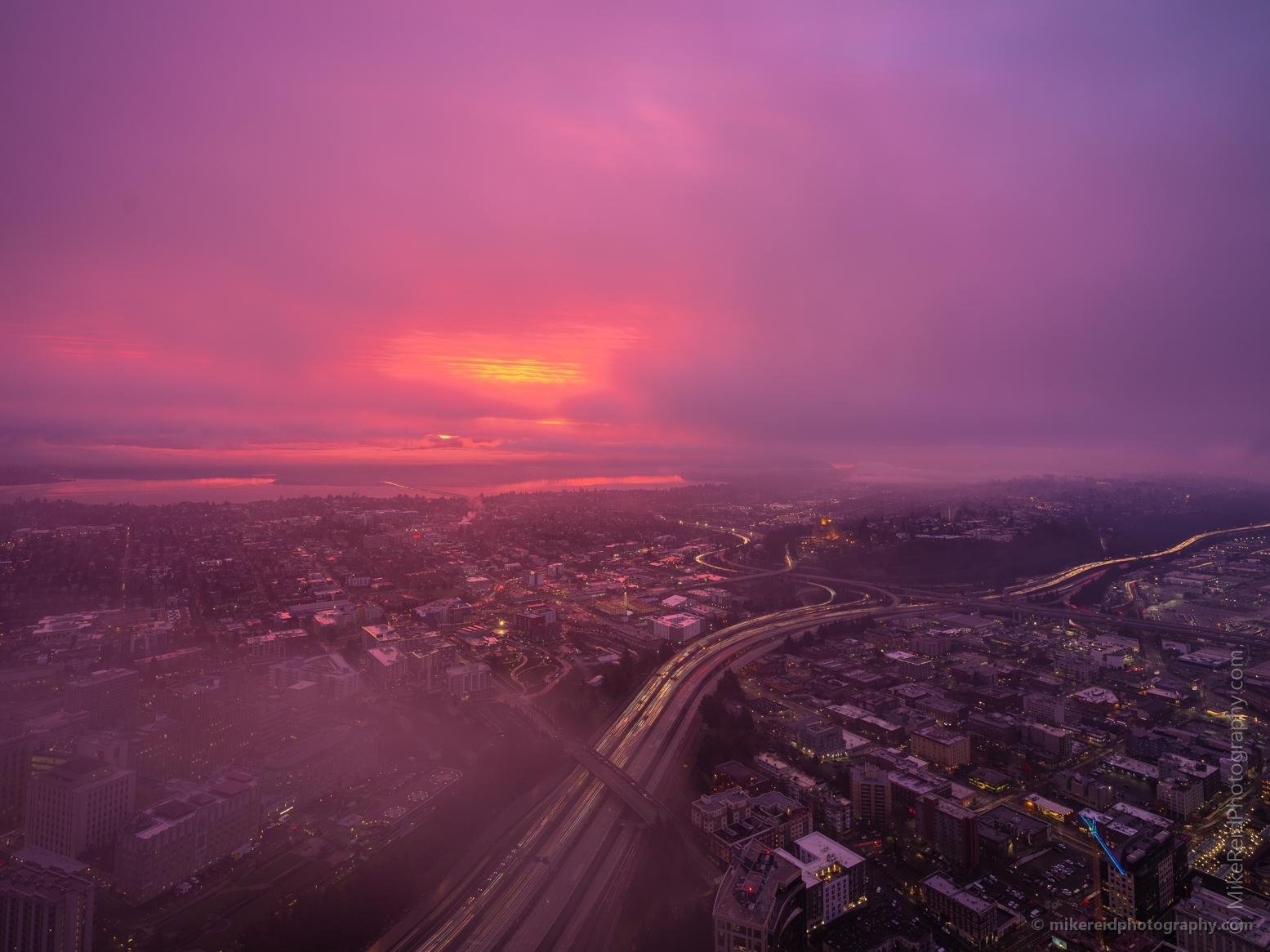 Seattle Photography Magenta Fog Sunrise