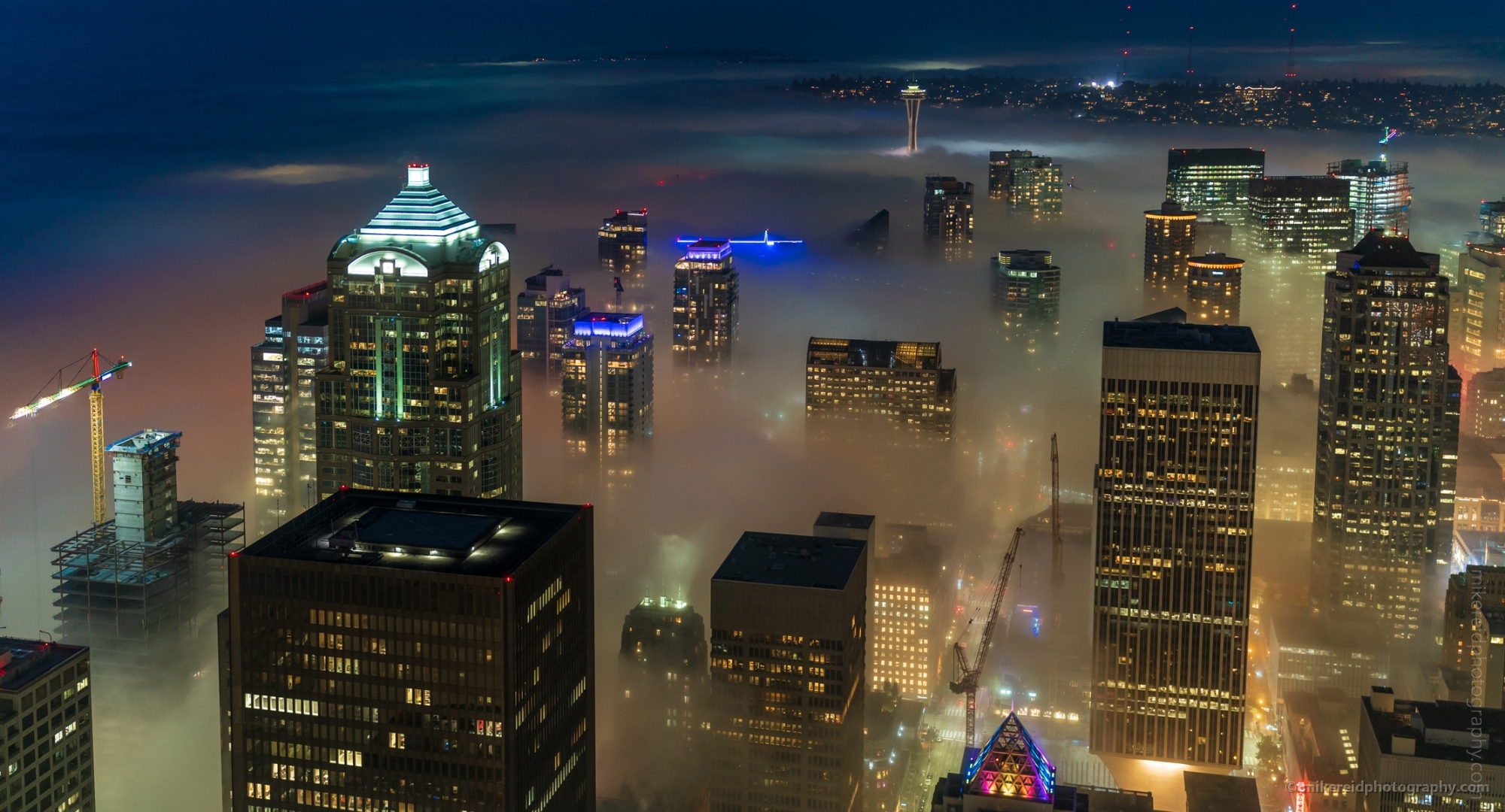 Seattle Photography Night City in the Clouds