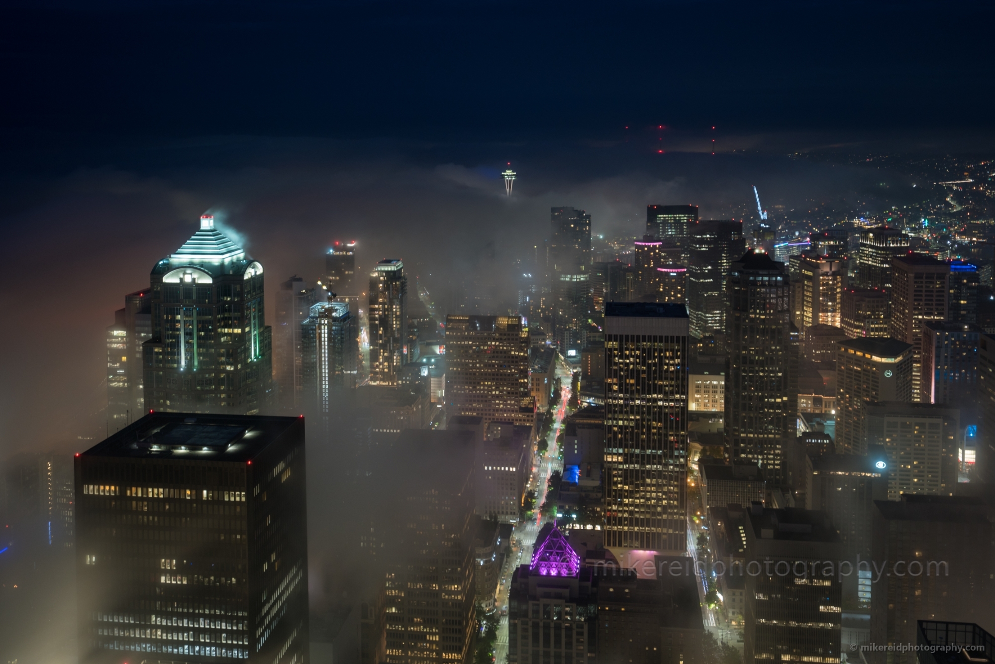 Seattle Photography Night Fog Cityscape