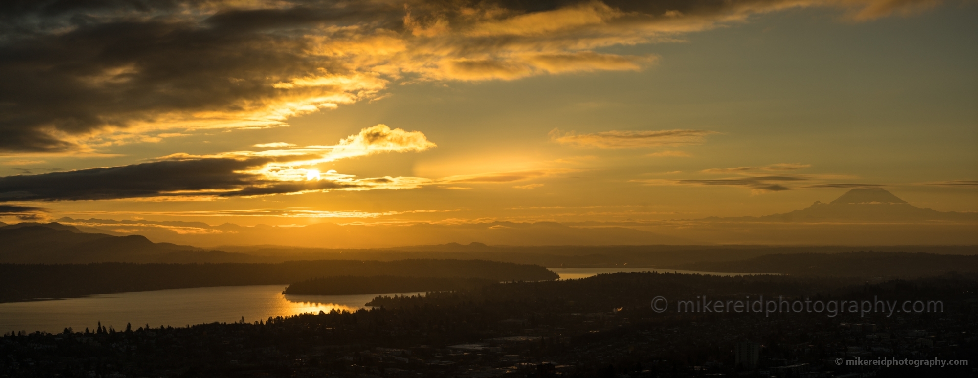 Seattle Photography Rainier Golden Sunrise Panorama