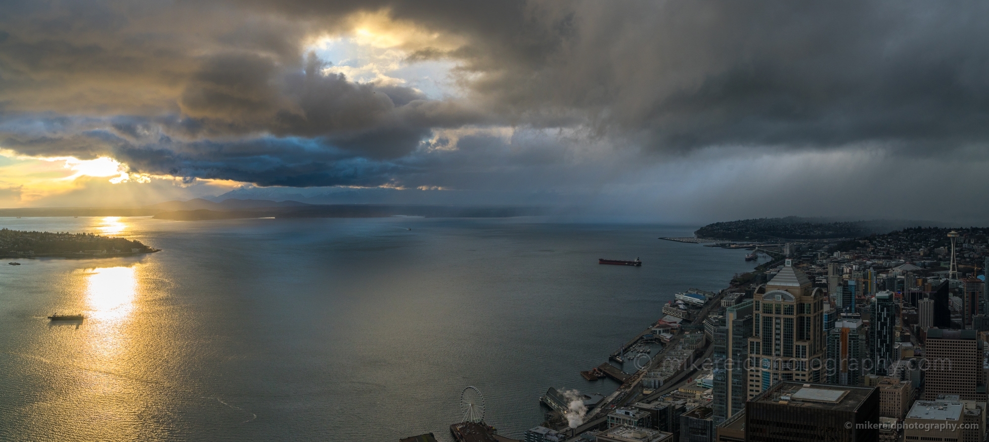 Seattle Photography Sun Rays to Rain Squalls Panorama