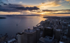 Columbia Center Sunset Clouds To order a print please email me at  Mike Reid Photography : seattle, sky view observatory, svo, zeiss lenses, columbia center, urban, sunrise, fog, sunset, puget sound, elliott bay, space needle, northwest, washington, rainier