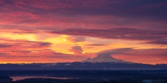 Mount Rainier Burning skies Sunrise Sky View Observatory Seattle To order a print please email me at  Mike Reid Photography : seattle, sky view observatory, svo, zeiss lenses, columbia center, urban, sunrise, fog, sunset, puget sound, elliott bay, space needle, northwest, washington, rainier, baker