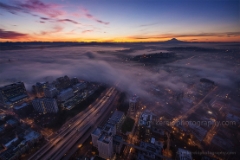 Seattle Fog Rolls In To order a print please email me at  Mike Reid Photography : seattle, sky view observatory, svo, zeiss lenses, columbia center, urban, sunrise, fog, sunset, puget sound, elliott bay, space needle, northwest, washington, rainier