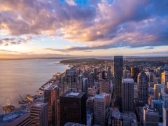 Seattle Photography Dusk Light over the City To order a print please email me at  Mike Reid Photography : seattle, sky view observatory, svo, zeiss lenses, columbia center, urban, sunrise, fog, sunset, puget sound, elliott bay, space needle, northwest, washington, rainier