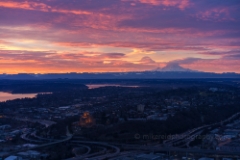 Seattle Photography Fiery Sunrise Skies To order a print please email me at  Mike Reid Photography : seattle, sky view observatory, svo, zeiss lenses, columbia center, urban, sunrise, fog, sunset, puget sound, elliott bay, space needle, northwest, washington, rainier, baker, ferry, seattle storm