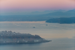 Seattle Photography Morning Ferries Passing Each Other To order a print please email me at  Mike Reid Photography : seattle, sky view observatory, svo, zeiss lenses, columbia center, urban, sunrise, fog, sunset, puget sound, elliott bay, space needle, northwest, washington, rainier, baker, ferry, seattle storm
