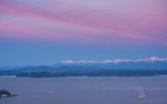 Seattle Photography Snow Capped Olympics Morning Glow To order a print please email me at  Mike Reid Photography : seattle, sky view observatory, svo, zeiss lenses, columbia center, urban, sunrise, fog, sunset, puget sound, elliott bay, space needle, northwest, washington, rainier, baker, ferry, seattle storm