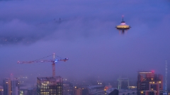 Seattle Photography Space Needle on the Clouds at Dawn To order a print please email me at  Mike Reid Photography : seattle, sky view observatory, svo, zeiss lenses, columbia center, urban, sunrise, fog, sunset, puget sound, elliott bay, space needle, northwest, washington, rainier