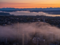 Seattle Photography Sunrise Fog Layers over Capitol Hill to Lake Washington To order a print please email me at  Mike Reid Photography : seattle, sky view observatory, svo, zeiss lenses, columbia center, urban, sunrise, fog, sunset, puget sound, elliott bay, space needle, northwest, washington, rainier