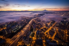 Seattle Southeast Interstate Intersection To order a print please email me at  Mike Reid Photography : seattle, sky view observatory, svo, zeiss lenses, columbia center, urban, sunrise, fog, sunset, puget sound, elliott bay, space needle, northwest, washington, rainier