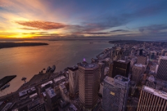 Seattle Sunset Peaceful Evening To order a print please email me at  Mike Reid Photography : seattle, sky view observatory, svo, zeiss lenses, columbia center, urban, sunrise, fog, sunset, puget sound, elliott bay, space needle, northwest, washington, rainier