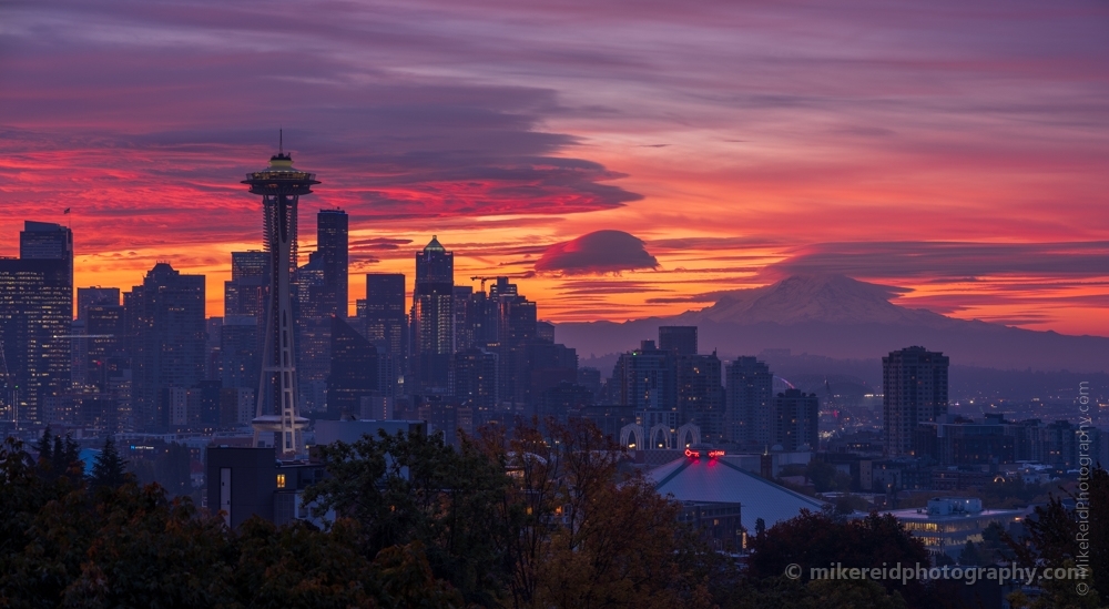 Seattle Photography Kerry Park Fiery Sunrise Skies Fuji GFX50s