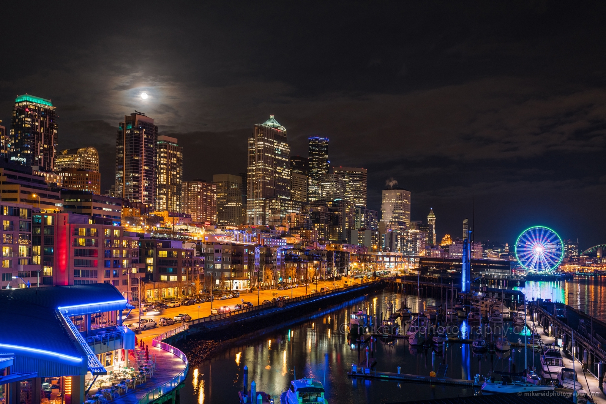 Downtown Seattle Moonrise Over the Waterfront