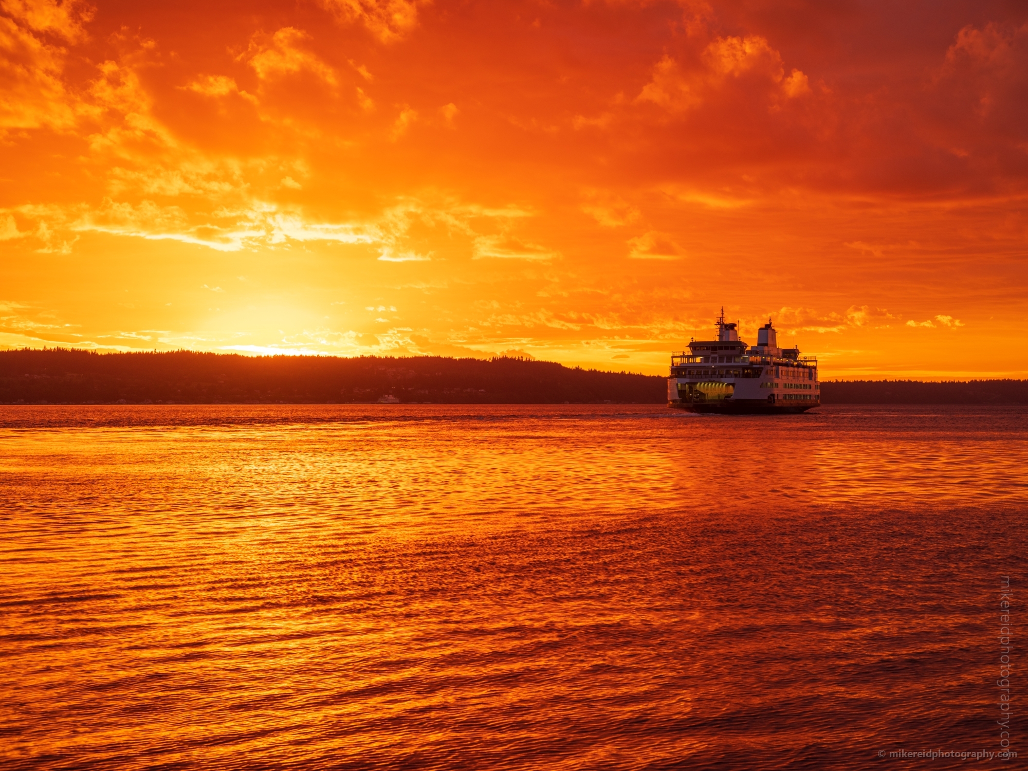 Mukilteo Ferry Sunset Crossing Reflection Fuji GFX50s