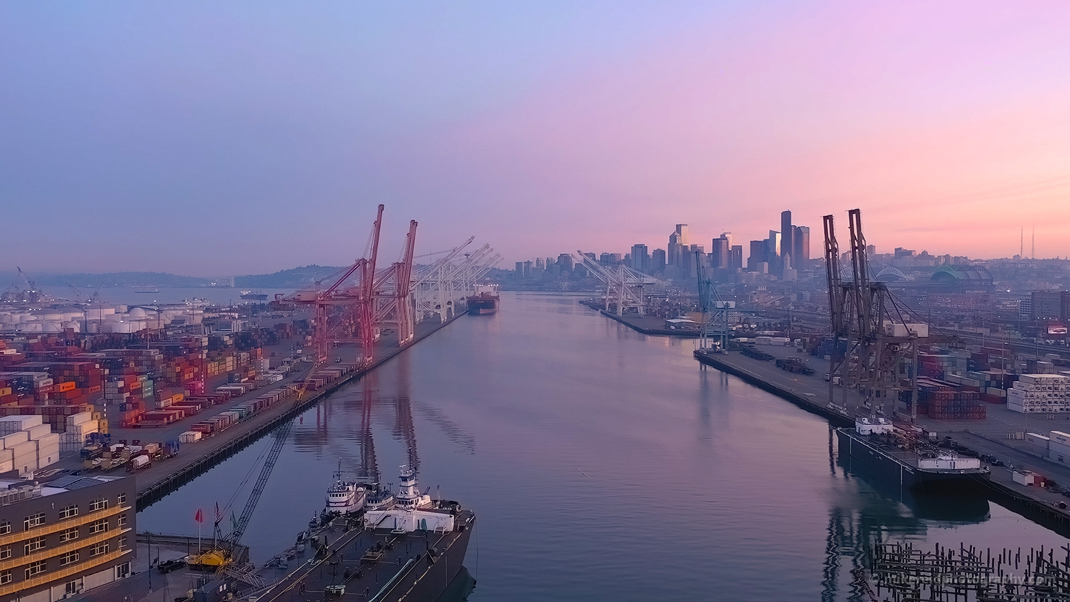 Over Port of Seattle Misty Dawn