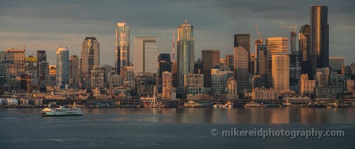Seattle Dusk Skyline from Alki Panorama