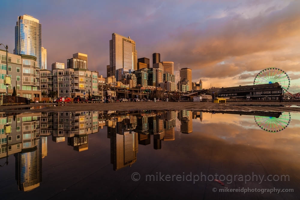 Seattle Pier Skies Reflection