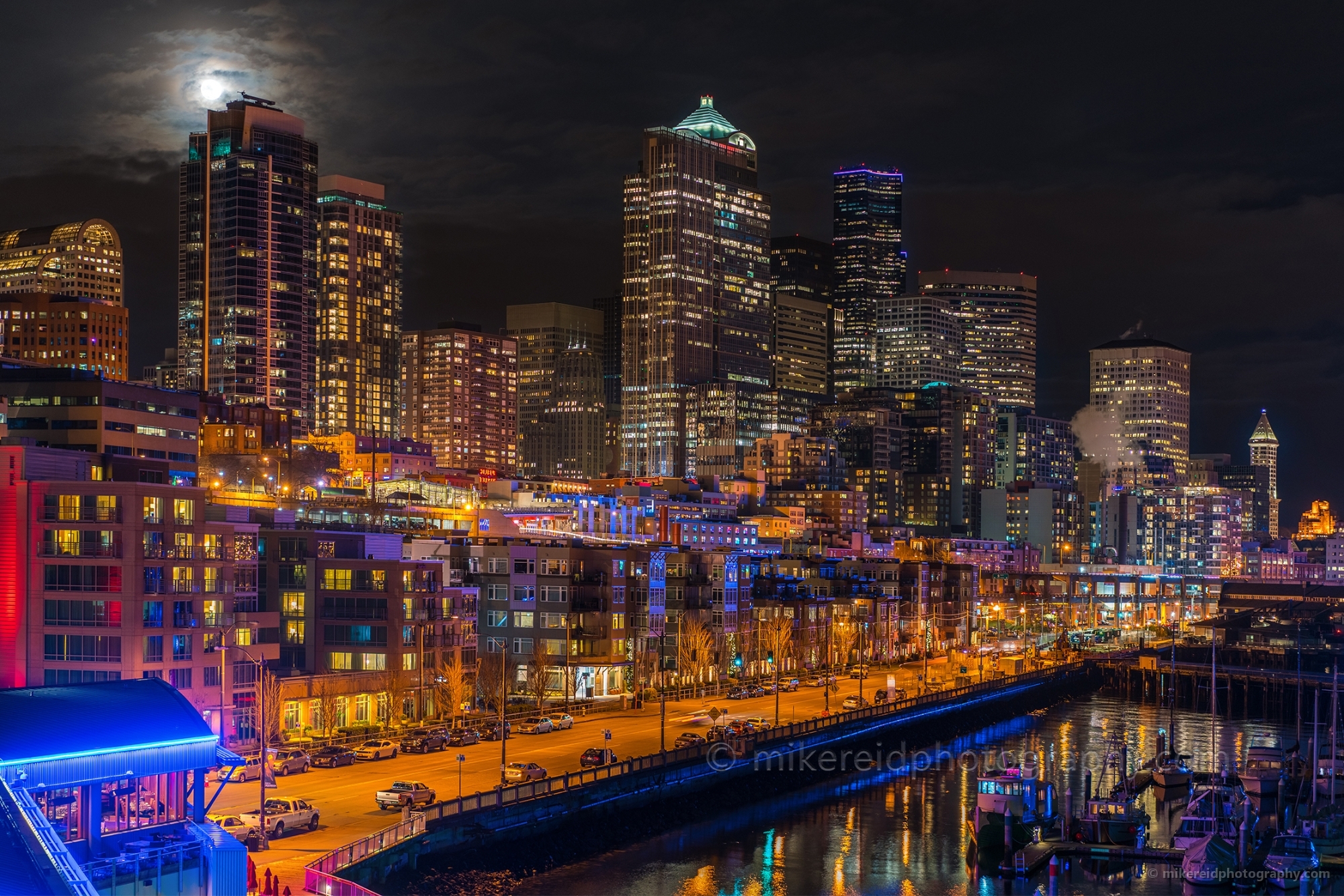 Seattle Skyline Moonrise Pier 66