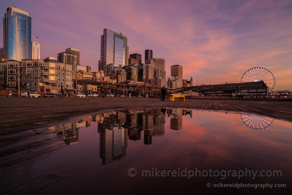 Seattle Sunset Pier Reflecting Pool