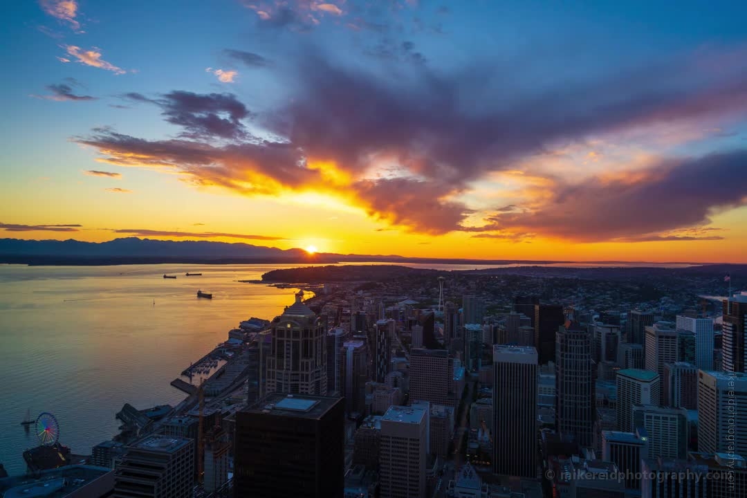 Seattle Cityscape Sunset From Sky View Observatory