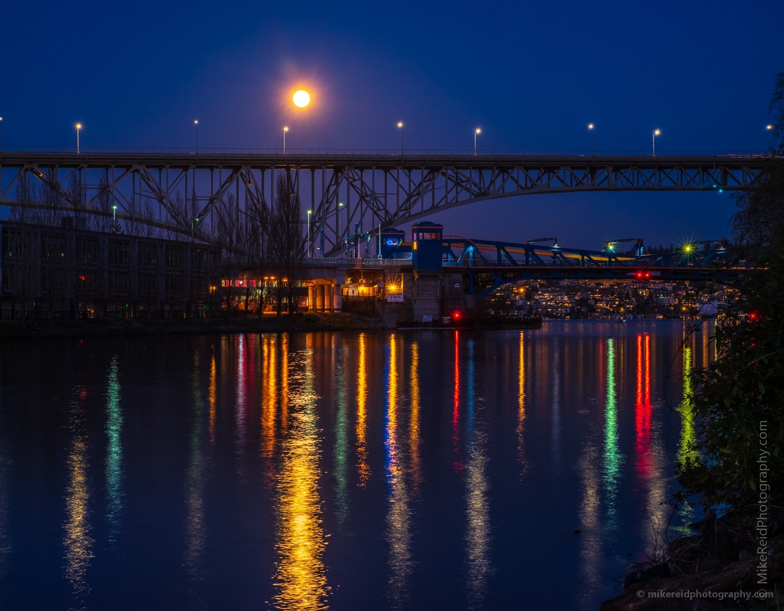 Seattle Full Moonrise over the Aurora Bridge and Fremont