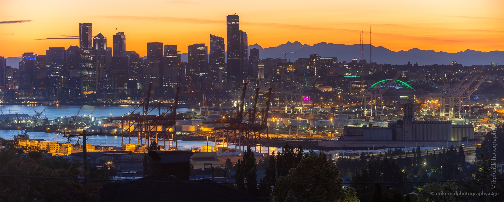 Seattle Sunset Skyline from West Seattle Panorama