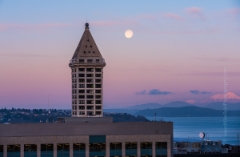 Seattle Moonset and Smith Tower To order a print please email me at  Mike Reid Photography : sunset, sunrise, seattle, northwest photography, dramatic, beautiful, washington, washington state photography, northwest images, seattle skyline, city of seattle, puget sound, aerial san juan islands, full moon, smith tower