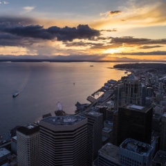 Columbia Center Sunset Clouds To order a print please email me at  Mike Reid Photography : seattle, sky view observatory, svo, zeiss lenses, columbia center, urban, sunrise, fog, sunset, puget sound, elliott bay, space needle, northwest, washington, rainier