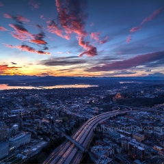 Fiery Clouds To order a print please email me at  Mike Reid Photography : seattle, sky view observatory, svo, zeiss lenses, columbia center, urban, sunrise, fog, sunset, puget sound, elliott bay, space needle, northwest, washington, rainier, baker