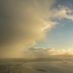 Rain Squall Over Alki and the Water Taxi Sky View Observatory Seattle To order a print please email me at  Mike Reid Photography : seattle, sky view observatory, svo, zeiss lenses, columbia center, urban, sunrise, fog, sunset, puget sound, elliott bay, space needle, northwest, washington, rainier, baker