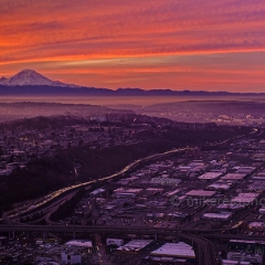 Rainier Morning Colors To order a print please email me at  Mike Reid Photography : seattle, sky view observatory, svo, zeiss lenses, columbia center, urban, sunrise, fog, sunset, puget sound, elliott bay, space needle, northwest, washington, rainier