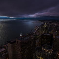 Seattle Photography Dark Nightscape Foreboding To order a print please email me at  Mike Reid Photography : seattle, sky view observatory, svo, zeiss lenses, columbia center, urban, sunrise, fog, sunset, puget sound, elliott bay, space needle, northwest, washington, rainier, baker, ferry, seattle storm