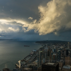 Seattle Photography Dramatic Skies Above To order a print please email me at  Mike Reid Photography : seattle, sky view observatory, svo, zeiss lenses, columbia center, urban, sunrise, fog, sunset, puget sound, elliott bay, space needle, northwest, washington, rainier, baker, ferry, seattle storm