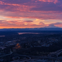Seattle Photography Fiery Sunrise Skies To order a print please email me at  Mike Reid Photography : seattle, sky view observatory, svo, zeiss lenses, columbia center, urban, sunrise, fog, sunset, puget sound, elliott bay, space needle, northwest, washington, rainier, baker, ferry, seattle storm