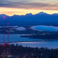 Seattle Photography Fog Clouds Over Medina To order a print please email me at  Mike Reid Photography : seattle, sky view observatory, svo, zeiss lenses, columbia center, urban, sunrise, fog, sunset, puget sound, elliott bay, space needle, northwest, washington, rainier, baker, ferry, seattle storm
