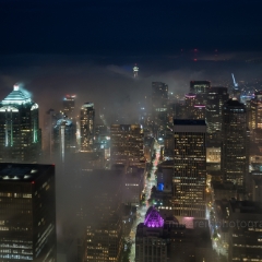 Seattle Photography Night Fog Cityscape To order a print please email me at  Mike Reid Photography : seattle, sky view observatory, svo, zeiss lenses, columbia center, urban, sunrise, fog, sunset, puget sound, elliott bay, space needle, northwest, washington, rainier, baker, ferry, seattle storm