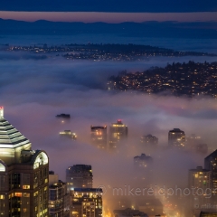Space Needle Seattle Fogscape To order a print please email me at  Mike Reid Photography : seattle, sky view observatory, svo, zeiss lenses, columbia center, urban, sunrise, fog, sunset, puget sound, elliott bay, space needle, northwest, washington, rainier, baker, ferry, seattle storm