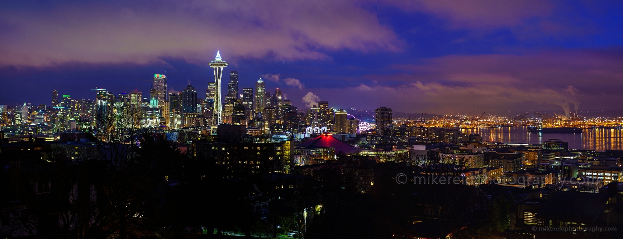 Seattle Kerry Park Photography Night Clouds Panorama