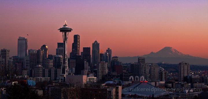 Seattle Mount Rainier Space Needle Sunset