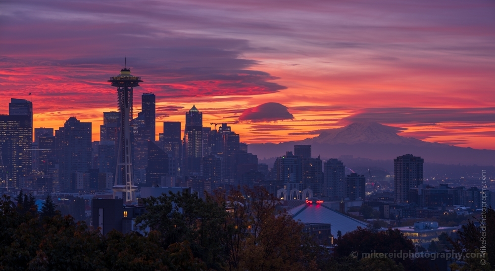 Seattle Photography Kerry Park Fiery Sunrise Skies Fuji GFX50s